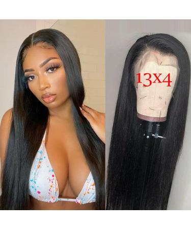 Lace Front Wigs Human Hair Straight 13x4 Lace Frontal Wigs For Black Women With Baby Hair 150% Density Brazilian Virgin Human Hair Wig Pre plucked Hair Natural Colour 28 inches 28 Inch straight lace front wig