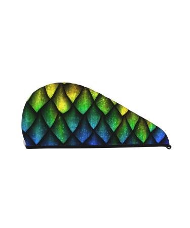 Dragon Scales Woman's Coral Velvet Dry Hair Cap with Button Quick Dry Turban for Wet Hair Long Thick Hair Bath Shower Hair Cap Anti Frizz Hair Wrap Towel Strong Water Absorption Dragon Scales One Size