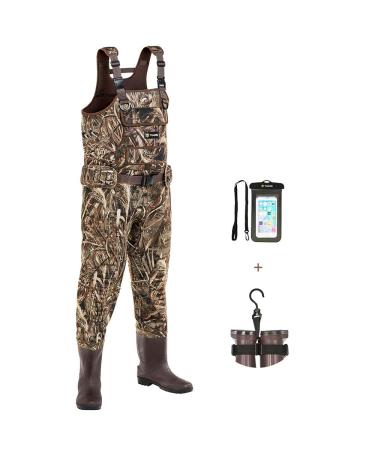 TIDEWE Chest Waders with Boots Hanger for Men, Realtree MAX5 Camo Waterproof Fishing Bootfoot Waders for Fishing & Hunting M6/W8