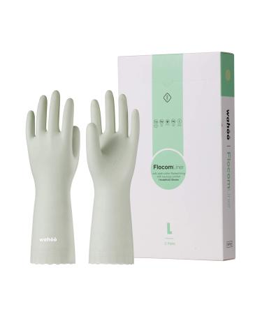 Lanon wahoo 3 pair reusable household gloves skin -friendly gloves with flocked cotton feed for kitchen work household cleaning and dishwater light green size S S light green