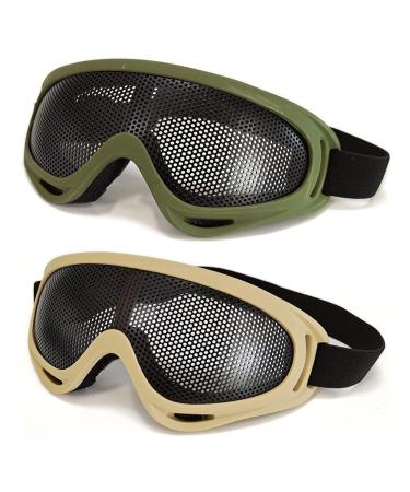 ARMADIO Airsoft Protective Goggles High Density Metal Mesh Goggle Military Tactical Goggles Safety Glasses for Outdoor Sports Army Green/Tan