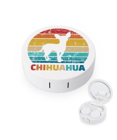 Vintage Chihuahua Dog Round Case For Contact Lens Kit Storage Box with Mirror Printed