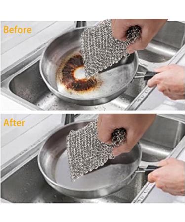 Cast Iron Skillet Cleaner Chainmail Srubber 2 Pack Premium Stainless Steel Chain Maille Scrubber Metal Scrubber for Cast Iron Pans CS03 Skillet Wok Pot Glassware 7"x 7" Rectangle & 5"x 5" Round - Buy Online on GoSupps.com