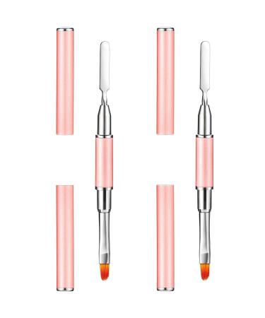 2 part nail gel brush set polymer gel tool with two ends - 2 in 1 brush & spatula for UV/ LED nail art nail tip & for extensions pink