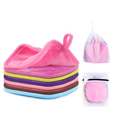 Makeup Remover Cloths Reusable Makeup Remover Pads Erase Makeup With Just Water Makeup Set For Eyes Lips Foundation with 2 Bags for Laundry & Storage 7-Day Set (Rainbow) Multi-colored 15*15cm