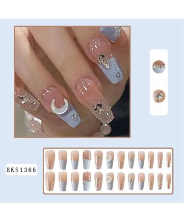 Eighosee 1Set Star Moon Color Blocking Wearable Nail Sea Salt Macaron Color Clear Diamond Model - Buy Online on GoSupps.com
