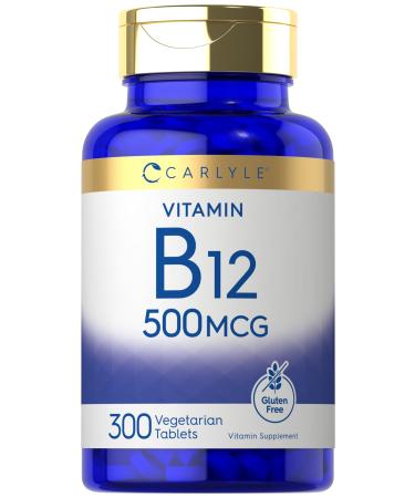 Carlyle Vitamin B-12 500mcg | 300 Tablets | Vegetarian Non-GMO Gluten Free Supplement