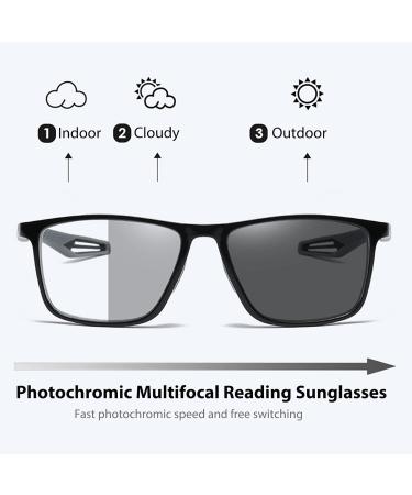 Buy Photochromic Progressive Multifocus Reading Glasses - Blue Light Blocking Multifocal Readers with Spring Hinges - Stylish Black 1.5x Sunglasses for Ultimate Eye Comfort - Buy Online on GoSupps.com