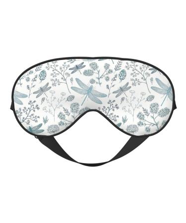 Dragonfly Flower Print Fashion Block Out Light Eye Mask 7.9X4 inch for Air Travel Full Night Sleeping