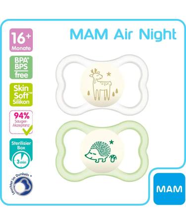 Buy MAM Air NIGHT Silicone Pacifier 16+ | Set of 4 Girls with Sterilized Transport Boxes | International Shipping Available - Buy Online on GoSupps.com