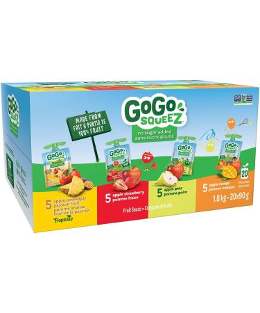 GoGo squeeZ Fruit Sauce Variety Pack Pineapple Passion Fruit Strawberry Pear Mango No Sugar & GoGo squeeZ Fruit Sauce Variety Pack Mango Guava Peach Blueberry No Sugar Added. 90g per pouch Variety Pack + FRUIT_SNACK 6384603 - Buy Online on GoSupps.com