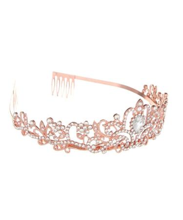 Birthday Queen Sash & Rhinestone Tiara Set - Rose Gold Bridal Crown Headpieces - Buy Online on GoSupps.com