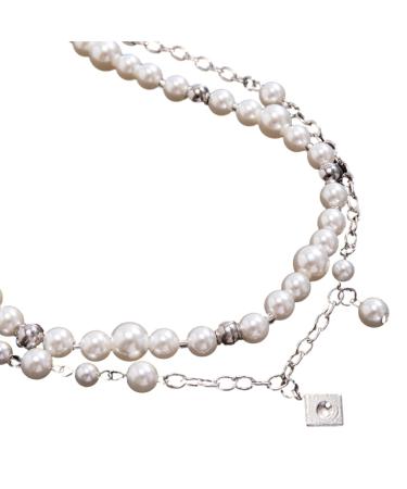 Oralgos fashionable necklace with cube -shaped pendant handmade with pearls stylish collarbone chain for women elegant choker alloy and art beads