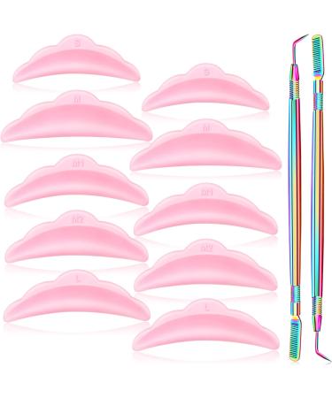 52 Pieces Eyelash Lift Tools, 50 Pieces Silicone Eyelash Pads with 2 Pieces Stainless Steel Eyelash Perm Tool Separator Lift Tools with Comb, Eyelash Curlers for Extension (Pink, Colorful)