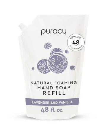 Puracy Foaming Hand Soap Refill, Gently Scented with Real Lavender & Vanilla, 98.6% Plant-Based, Sulfate-Free Natural Foam Hand Wash Refills, 48 Ounce Lavender & Vanilla 48 Fl Oz (Pack of 1)