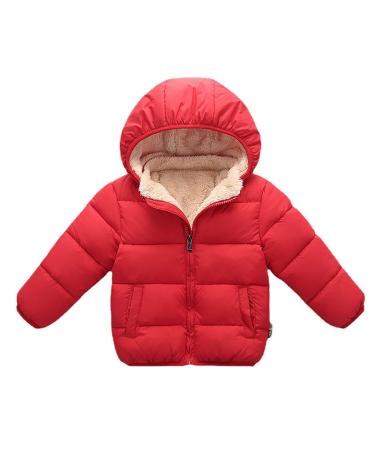 YOPOTIKA Baby Girls Boys Toddler Hooded Outerwear Jacket with Removable Hood Warm Fleece Coat Outerwear Suits Navy Blue 12-18 Months 4-5 Years Red
