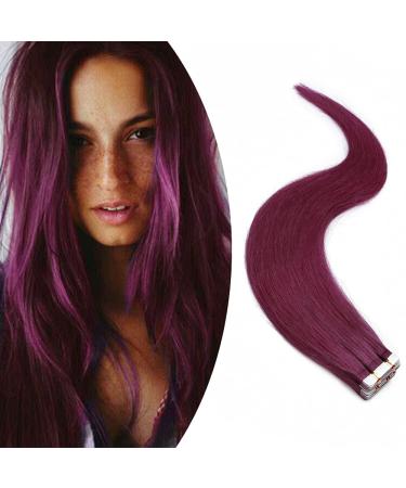 SEGO Tape in Extensions Human Hair 20 Wefts Hair Extension Glue Hairpiece Remy Hair with 10pcs free Tapes -40G Purple 14"(35cm)-40g