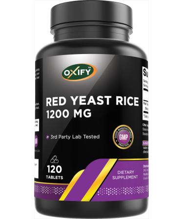 Oxify Red Yeast Rice 1200 mg | 120 Tablets | Gluten-Free Non-GMO | Supplement Made in USA
