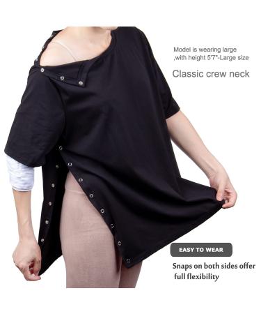 Unisex Shoulder Surgery Rehab Shirt with Discreet Snaps | Chemo Clothing | Short Sleeve Men & Women (Black, X-Large) - Buy Online on GoSupps.com
