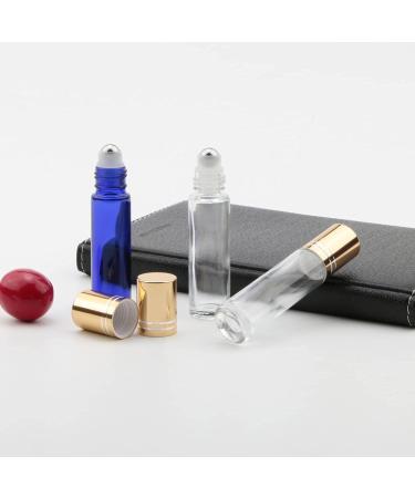 Rowiz 10ml Roll on Bottles for Essential Oils Glass Perfume Roller Bottles with Stainless Steel Ball Empty Essential Oil Bottles Set of 5 Clear & 5 Blue Clear+ Blue - Buy Online on GoSupps.com