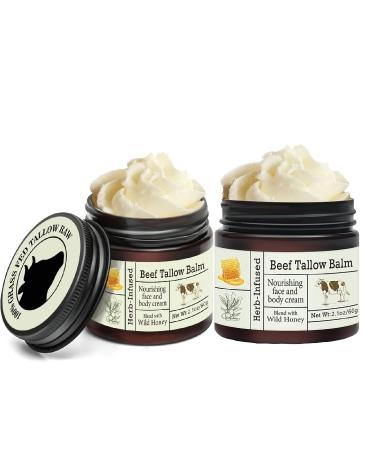 PAQIMAN 2 Pcs Beef Tallow for Skin Face Moisturizer Whipped Tallow and Honey Balm.