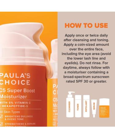 Paula's Choice C5 SUPER BOOST Moisturiser - Face Night Cream - Reduces Wrinkles & Brown Spots - Brightens Dull Skin Tone & - Leaves Skin Hydrated - with Vitamin C - All Skin Types - 50 ml - Buy Online on GoSupps.com