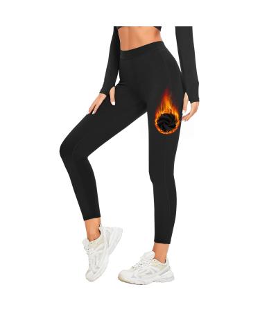 Guooolex Women Fleece Lined Thermal Leggings High Waist Winter Athletic Base Layer Bottoms Warm Compression Leggings Pants Black Small