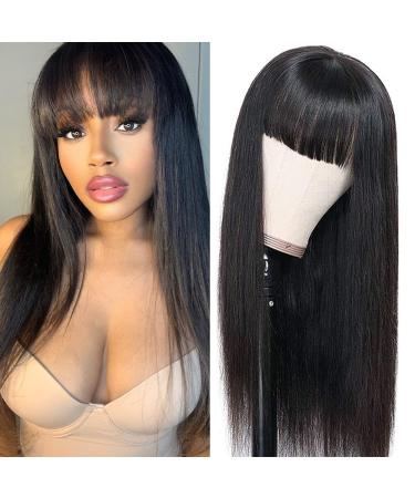 Rebecca Fashion 24 Long Straight Wigs with Bangs Human Hair 100% Silky Unprocessed Brazilian Virgin Wigs for Black Women Wear and Go Glueless Wigs  VICTORIA  Natural Color 24 Inch Natural