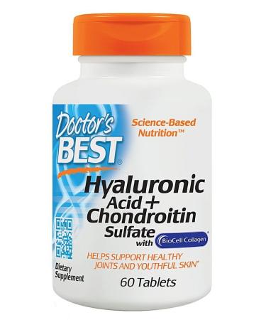 Doctor's Best Hyaluronic Acid + Chondroitin Sulfate with BioCell Collagen 60 Tablets