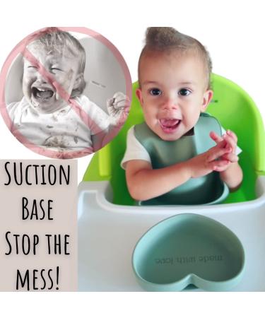 Baby & Toddler Heart Shaped Silicone Feeding Set | 5-Piece Tableware Set with Bib, Plate/Bowl, Fork & Spoon, Sippy Cup Lid - Sage - Buy Online on GoSupps.com