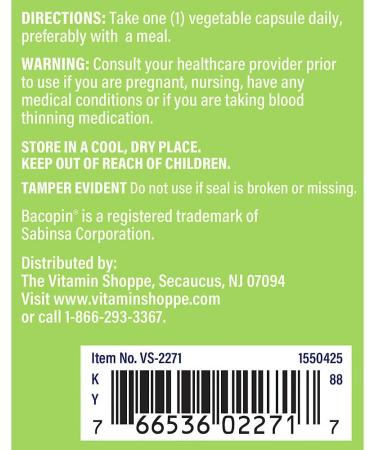 The Vitamin Shoppe Bacopa 500MG (Bacopa Monnieri) Clinically Studied Ingredient Herbal Brain Support Supplement Once Daily (100 Capsules) - Buy Online on GoSupps.com