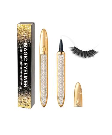 Eyelash Glue Pen Magic Self-adhesive Eyeliner Glue Lash Pen,Upgraded 2 in 1 Eye Liner Pen Diamond Bling Glitter Liquid Eyeliner No Glue No Magnetic White