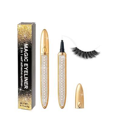 Eyelash Glue Pen Magic Self-adhesive Eyeliner Glue Lash Pen,Upgraded 2 in 1 Eye Liner Pen Diamond Bling Glitter Liquid Eyeliner No Glue No Magnetic White