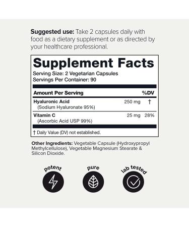 Toniiq Ultra High Purity Hyaluronic Acid with Vitamin C - 180 Capsules for Skin Hydration & Health - Buy Online on GoSupps.com