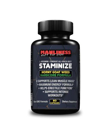 MANLINESS- Staminize Horny Goat Weed for Men Muscle-Builder Hardcore Formula Increased Stamina Maca Root Tongkat Ali Saw Palmetto L-Arginine 60 Caps