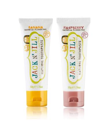 Jack N' Jill Natural Kids Toothpaste - Banana & Raspberry - Organic, Gluten Free, Vegan, BPA Free, Fluoride Free, SLS Free, Dairy Free - Make Toothbrushing Fun for Kids - 1.76 oz (Pack of 2)