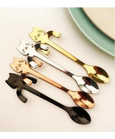 Cute Stainless Steel Cat Coffee Drink Spoon Tableware Kitchen Tool Hanging cups # Black