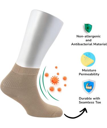 Cosyfeel Women Loose Diabetic Socks | 4-Pack Neuropathy Ankle Socks for Ladies | Super Soft Eco-Friendly Bamboo Material | Durable with Seamless Toe | Multicolour Patterns | 4 Seasons 4-7 LIGHT BEIGE - Buy Online on GoSupps.com