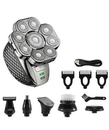 Head Shavers for Bald Men 6 in 1 Men's Bald Head Electric Shaver 9 Blades Floating Heads Beard Nose Ear Hair Trimmer Clipper Facial Brush Rechargeable Razor