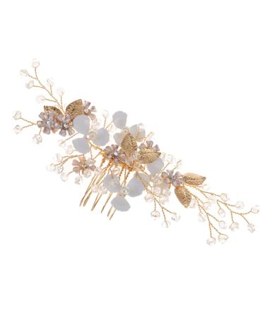 Didiseaon Vintage Hair Comb Rhinestone Gold Hair Comb Gold Leaf Hair Comb Flower Hair Combs for Women Decorative Pearl Hair Comb Rhinestone Hair Comb Tiara Hair Accessories Wedding Bride