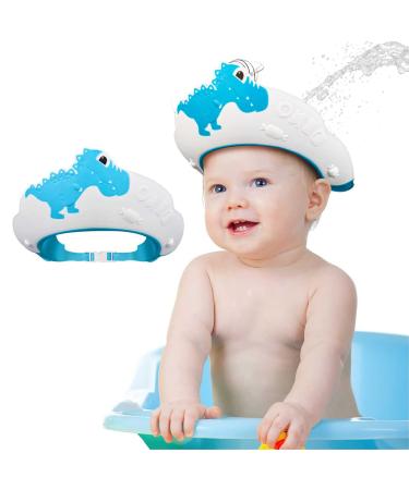 Baby Shower Cap KAMHBE Shower Caps for Kids Shield Adjustable Dinosaur Hair Washing Shampoo Shield Baby Visor for Eyes Ears and Face (dinosaur-blue)