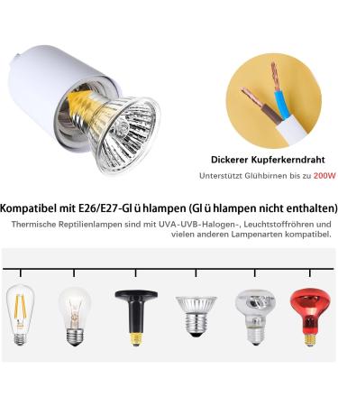 2-Piece UVB Reptile Heat Lamp Set with 240cm Cable & Dimming Switch - 360 Flexible Clip for Turtles & Aquariums (No Bulb) - Buy Online on GoSupps.com