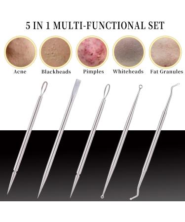 5PCS Blackhead Remover Kit - Professional Stainless Steel Pimple Popper & Comedone Extractor Tool for Nose & Facial - Blemish Extraction Tool Set - Buy Online on GoSupps.com