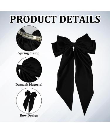 Black Hair Bow Big Hair Bows for Women Solid Color Bow Hair Clips with Long Ribbon French Black Bow Hair Clip Soft Satin Silky Hair Bows Cute Gifts for Women Girls (Black) - Buy Online on GoSupps.com