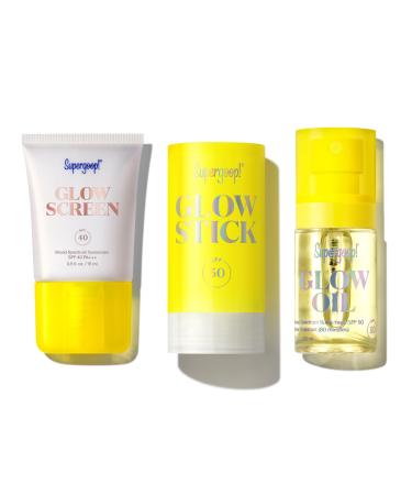 Supergoop! Glow Kit - Includes Glowscreen SPF 40 (0.5 oz) Full-Size Glow Stick SPF 50 (0.7 oz) and Glow Oil SPF 50 (1.0 fl oz)