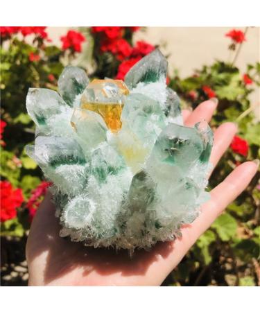 Specimen 500-600g Quartz Cluster Natural Green Ghost Crystal Cluster Inlaid with Yellow Specimen - Buy Online on GoSupps.com