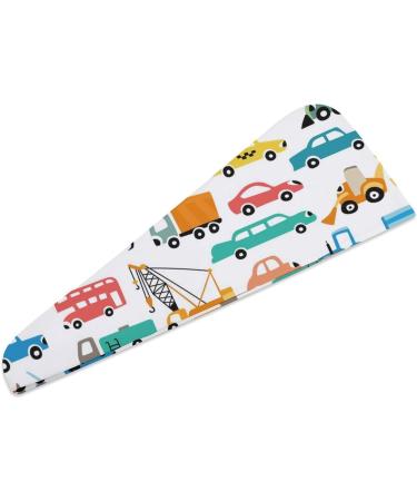 Cartoon Cars Microfiber Hair Towel Wrap for Women - Super Absorbent 10"x26" Hair Turban with Button - Buy Online on GoSupps.com