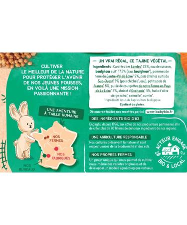 BABYBIO - Vegetable tagine - Small vegetables from our regions Bulghur Apricots of Occitanie - 8+ months - 2 x 200g - ORGANIC - Pack of 6 - Buy Online on GoSupps.com