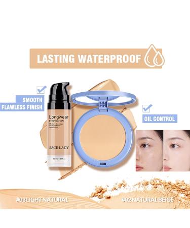 SACE LADY 2Pcs Face Make Up Set - Flawless Matte Foundation & Oil Control Pressed Powder for Lasting Coverage - Waterproof Natural Cosmetics Kit - Buy Online on GoSupps.com