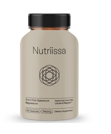 Nutriissa 12-in-1 Full-Spectrum Magnesium Complex Featuring Glycinate, Citrate & Magtein EPEB Certified 120 Vegan Capsules